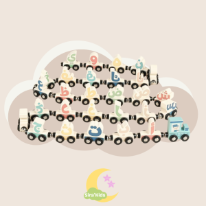 🚂 Petit Train en Bois – Alphabet Arabe Aimanté pastel